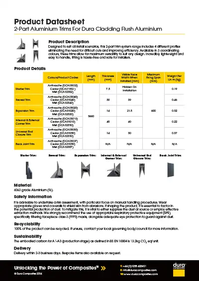 Dura Cladding Aluminium Trims Product Datasheet Dura Composites