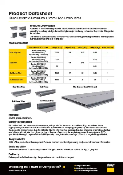 Dura Deck 18mm Free Drain Trims Product Datasheet Dura Composites