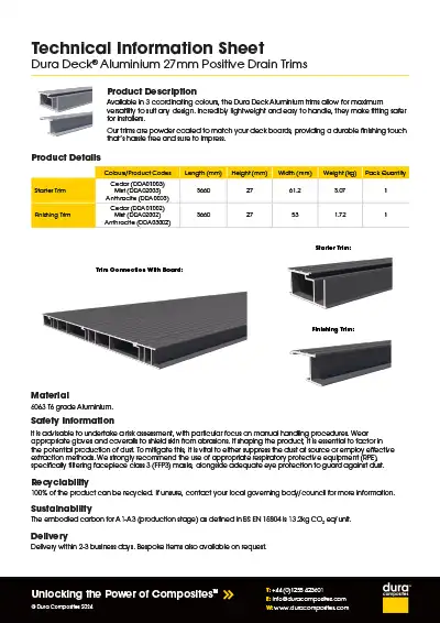 Dura Deck 27mm Positive Drain Trims Product Datasheet Dura Composites