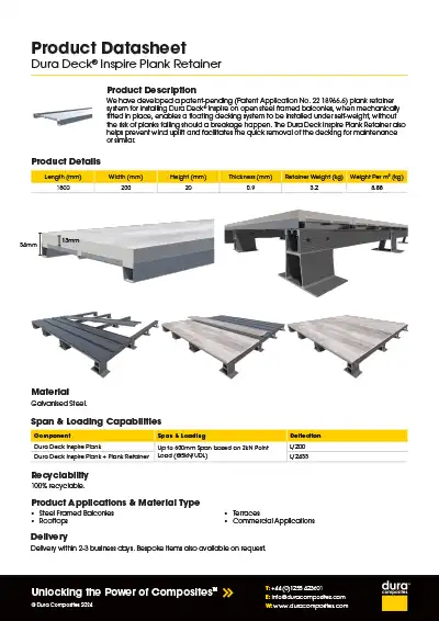 Dura Deck Inspire Retainer Product Datasheet Dura Composites